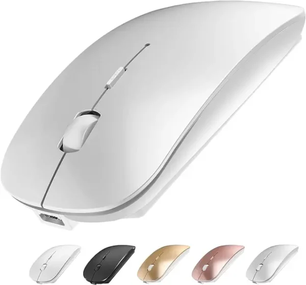 mouse 3 🖱️ Product Features: Slim Rechargeable Bluetooth Mouse (Silent Click) Slim & Lightweight Design: Ultra-portable and stylish, perfect for travel or minimal desk setups Bluetooth Connectivity: Wireless freedom with stable Bluetooth pairing – no dongle needed Rechargeable Battery: Built-in lithium battery with USB charging, no need for disposable batteries Silent Clicks: Quiet button design ideal for offices, libraries, and late-night work Precision Tracking: High-resolution optical sensor for smooth, accurate cursor movement Wide Compatibility: Supports Windows, macOS, Android, iPadOS, and more Auto Sleep Mode: Conserves battery with smart power-saving features Ergonomic Feel: Comfortable for all-day use with left- or right-hand compatibility Easy Setup: Quick pairing with Bluetooth-enabled devices – no software required